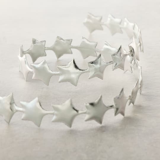 5/7" x 3yd. Silver Metallic Star Ribbon by Celebrate It® Classic